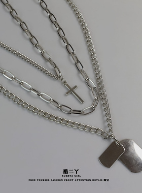 爵士舞配饰项链朋克双层十字架男