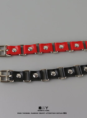 涩谷拼接铆钉项链朋克颈带配饰酷