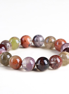 久雅水晶 天然花幽灵聚宝盆圆珠手链  多彩花幽灵聚宝盆散珠手串