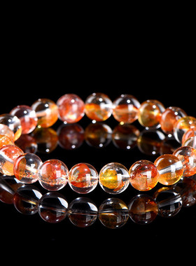 久雅水晶 天然锦鲤胶花手链 多彩鸿运红黄胶花水晶俏色手串 批发