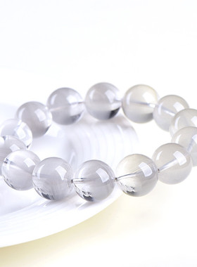 久雅水晶 天然蓝幽灵聚宝盆圆珠手链 蓝灰色幽灵半盆散珠手串