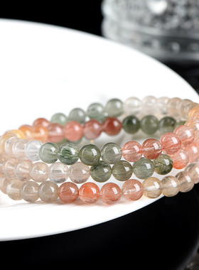 久雅水晶 天然彩兔毛圆珠多圈手链 彩色顺发兔毛散珠手串 批发