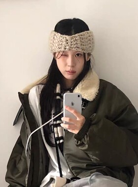 出口韩国/纯色手工钩针百搭简约针织发带护耳保暖秋冬头带ins