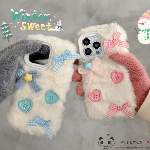 毛毛绒绒s50pro mini秋冬vivo y500手机壳y27s网红y04s/y03t/y56/y36i女y35m茸茸y53t蝴蝶结y21/78+/y17s/x90 - 图1