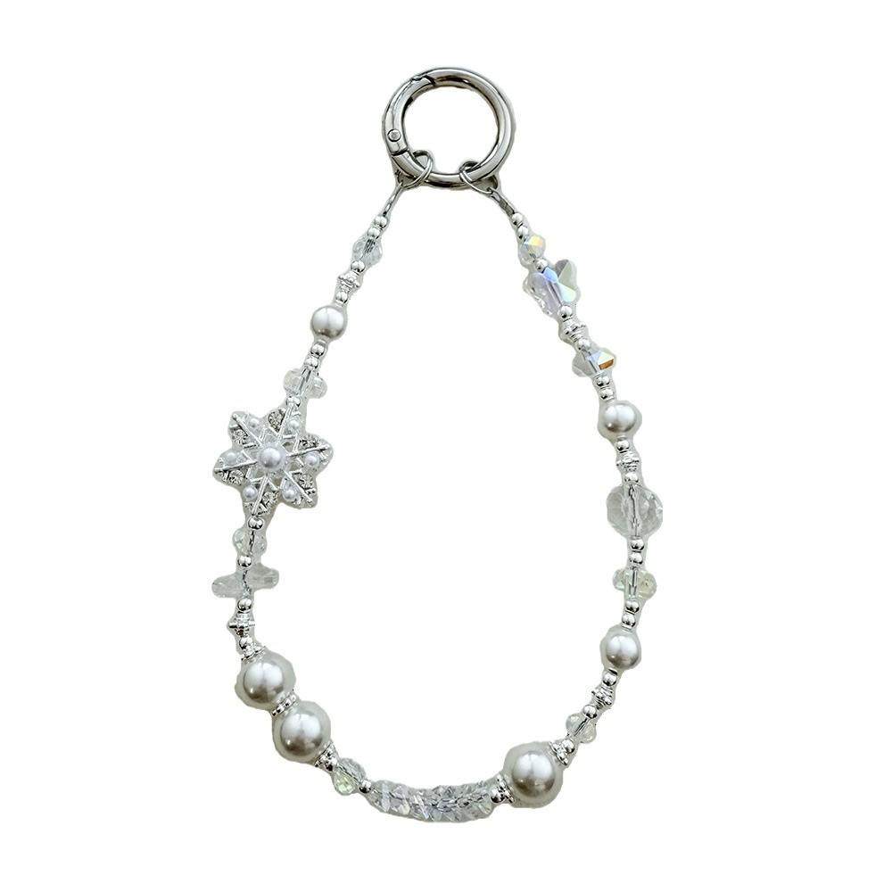 Clove 冬季雪花手机链短款玻璃珍珠水晶串珠钥匙扣高级精致包挂件,淘宝优惠券,粉丝福利购,淘宝优惠卷