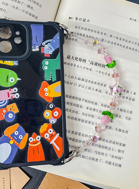 潮串珠手机链双扣四角手机壳挂链
