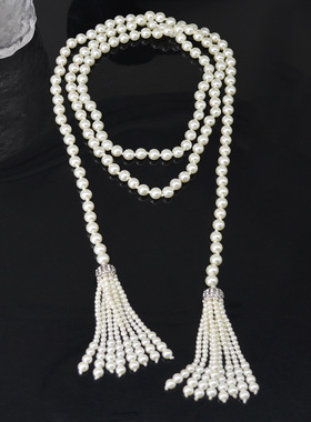 中古风珍珠流苏项链轻奢毛衣链女