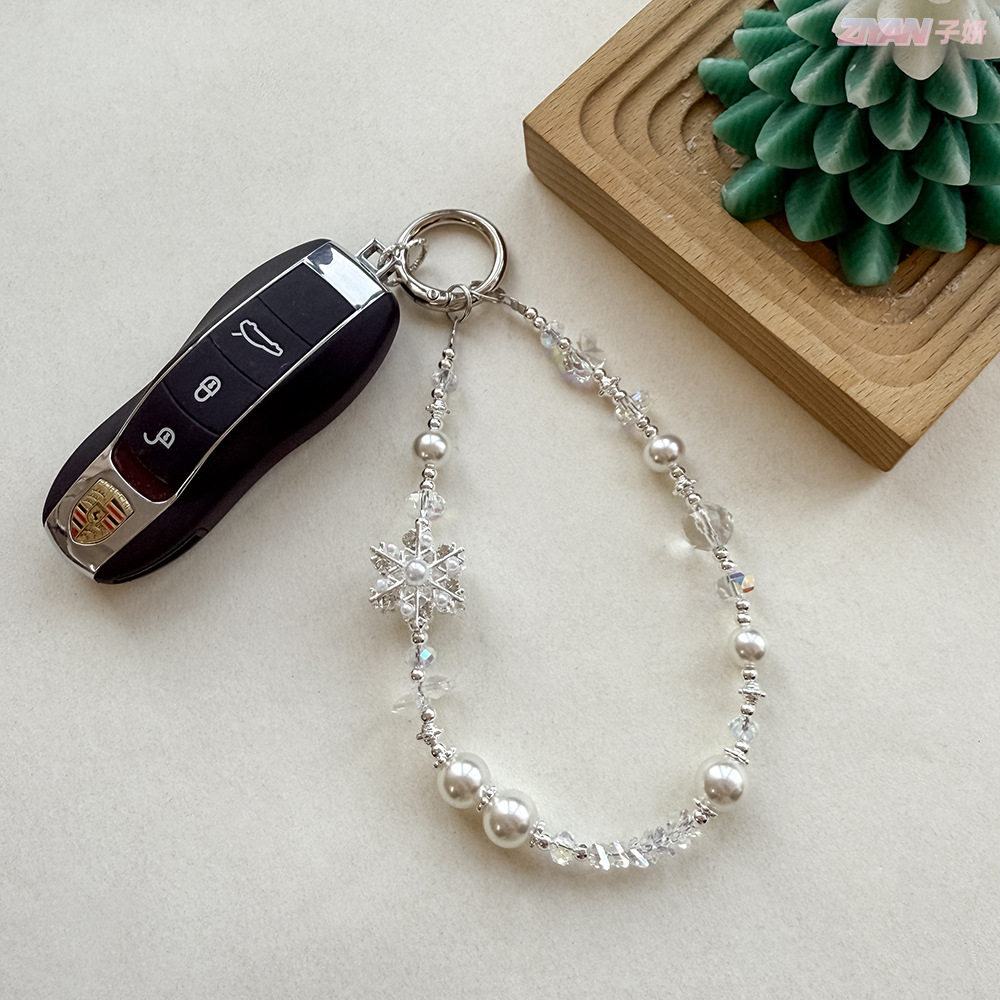 Clove 冬季雪花手机链短款玻璃珍珠水晶串珠钥匙扣高级精致包挂件,淘宝优惠券,粉丝福利购,淘宝优惠卷