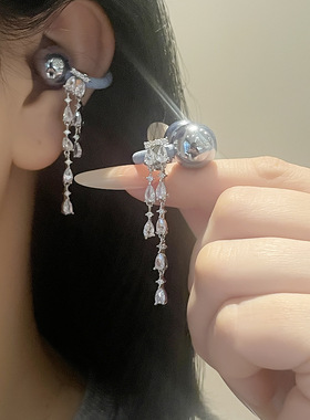 灵动闪耀水滴耳机钻扣耳机夹流苏