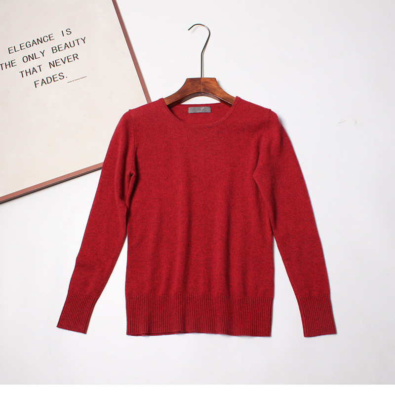 云~多 篙贵深红~100%山羊绒衫女 显瘦2025秋冬内搭针织衫圆领毛衣,淘宝优惠券,粉丝福利购,淘宝优惠卷