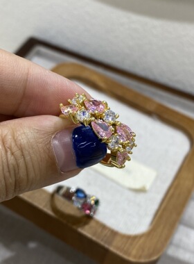 欧美时尚个性气质波西米亚彩色水滴锆石戒指女瑞丽风百搭街拍首饰