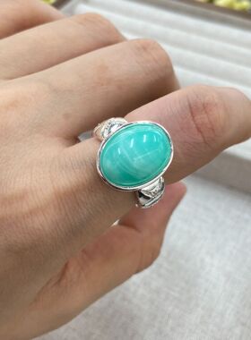 法式轻奢复古戒指小众设计天然石绿色高级感个性女insvintage戒指