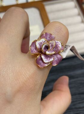 复古紫色花朵新中式法式中古风春夏百搭滴油珐琅戒指开口戒