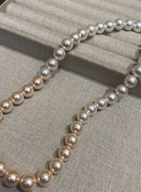 10MM施家珍珠澳白渐变色混色无瑕串珠项链精工高级感元宝扣锁骨链