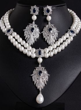 法式复古镶钻珍珠花朵方块锆石项链时尚轻奢锁骨链高级感项饰