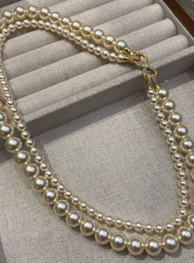 法式轻奢高级感复古2串叠带红色施家珠项链珍珠吊坠时尚新款精致