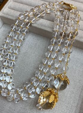 复古中古时尚10M白水晶长款飞鸟吊坠项链高级感个性毛衣链饰品