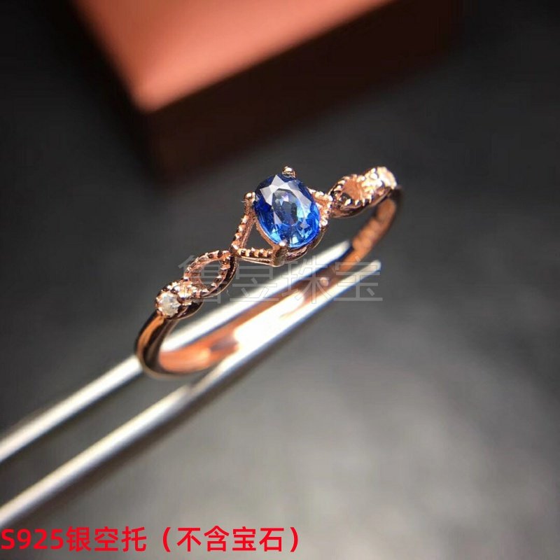 s925银戒指空托女椭圆形3*4戒托清新小巧秀气新款镶嵌翡翠玉石_虎窝淘