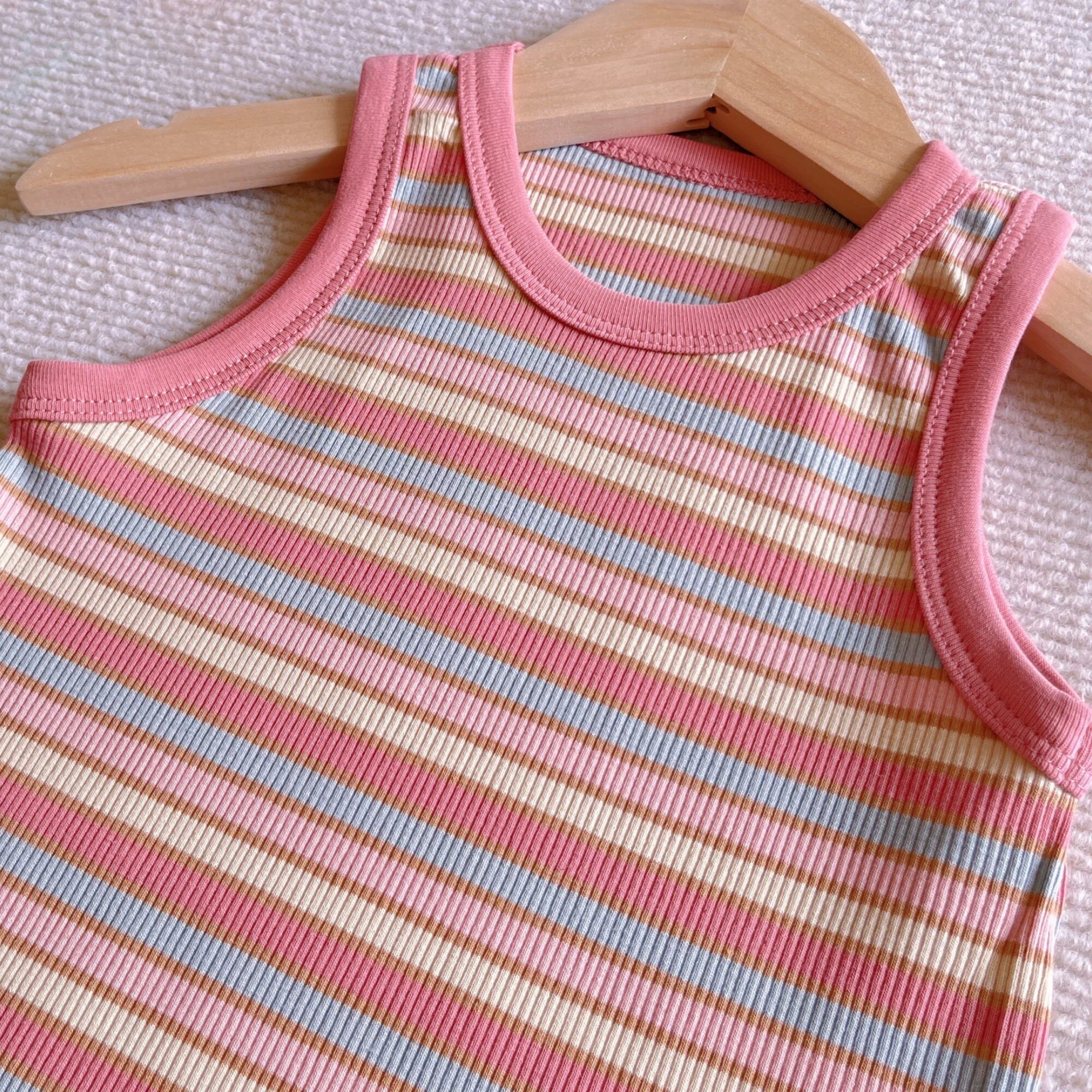 2025夏季纯棉韩版洋气女童背心吊带无袖上衣条纹儿童夏款弹力T恤,淘宝优惠券,粉丝福利购,淘宝优惠卷