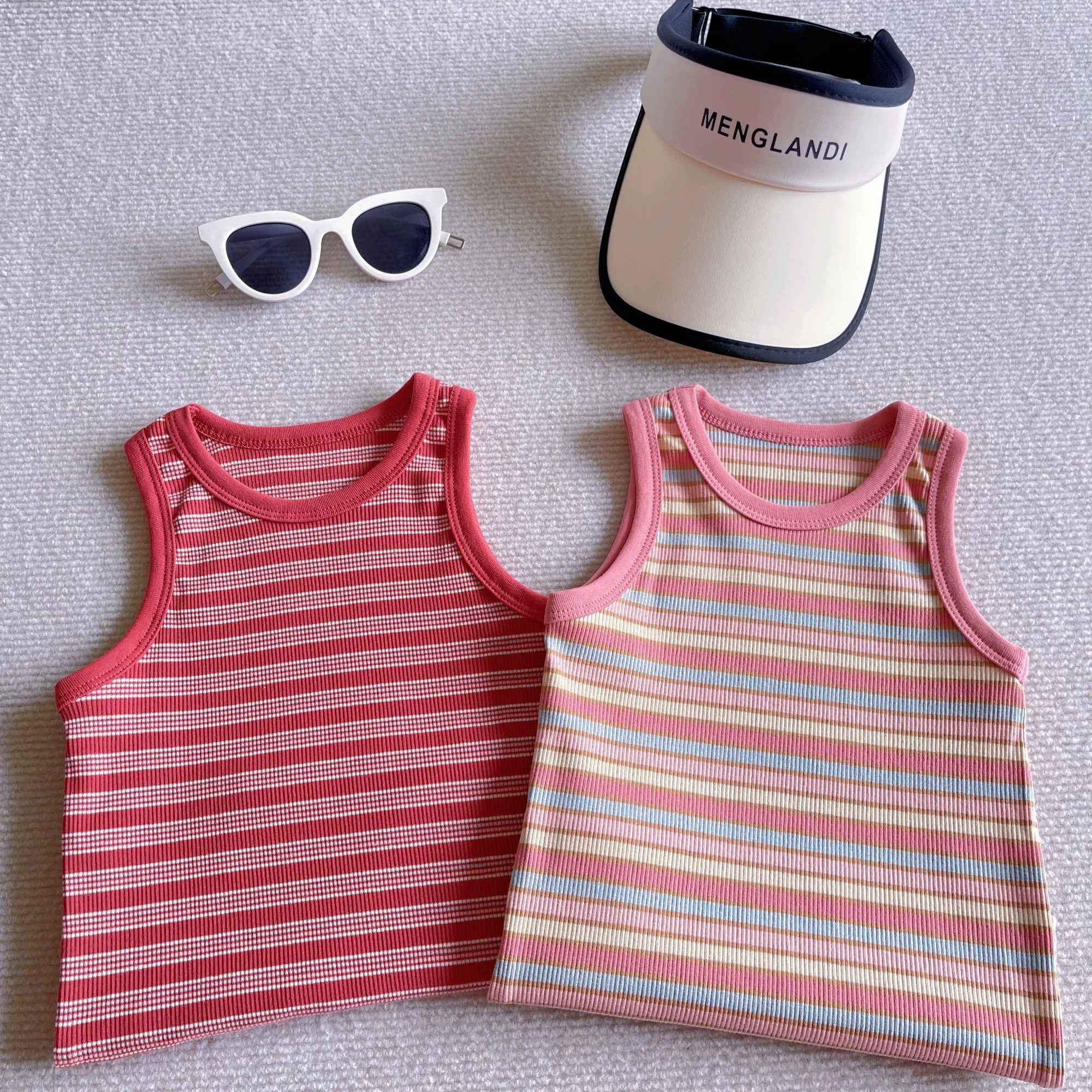 2025夏季纯棉韩版洋气女童背心吊带无袖上衣条纹儿童夏款弹力T恤,淘宝优惠券,粉丝福利购,淘宝优惠卷