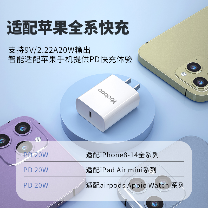 羽博pd快充20W手机充电器18W插头typec适用苹果15华为vivo小米oppo安卓iPad平板iPhone11通用usb套装mini14-图2