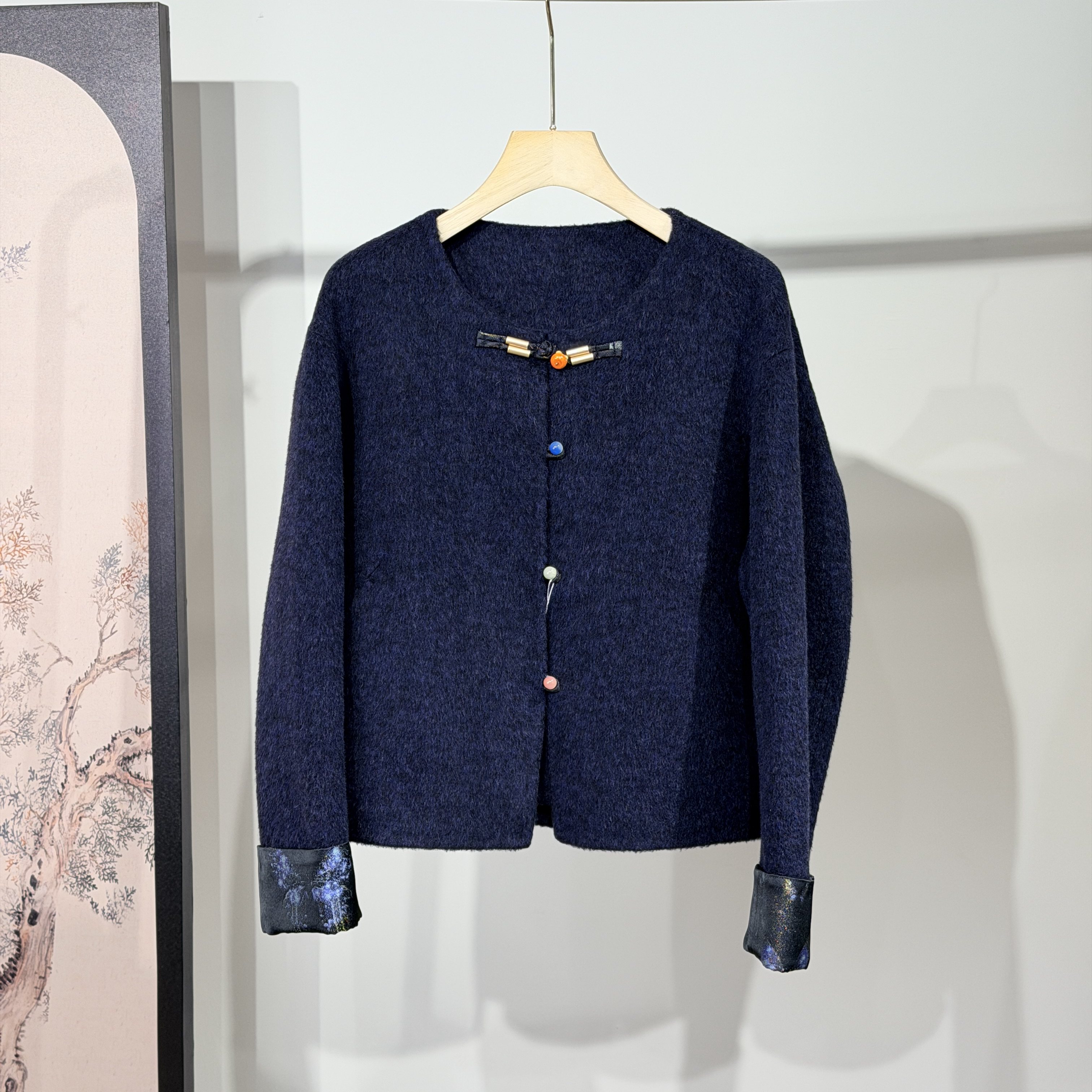 新中式柿子盘扣提花翻袖双面羊毛大衣女短款毛呢外套2025冬季新款,淘宝优惠券,粉丝福利购,淘宝优惠卷