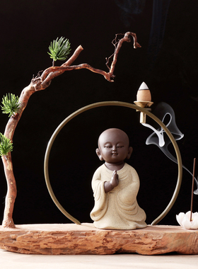 禅意风化木根雕摆件倒流香炉现代