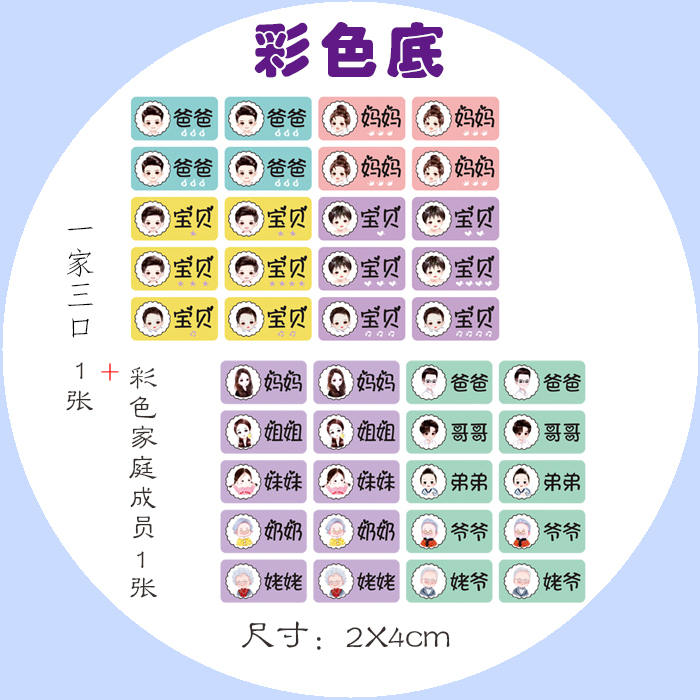 防水一家三口四口名字贴爸妈家庭成员名字笑脸图标水杯分类贴纸 - 图1