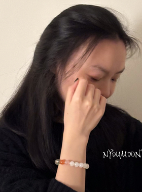 原创彩虹色水晶和田玉手链