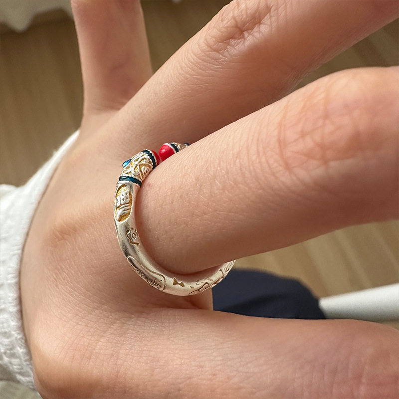 国风新中式s925纯银平安喜乐唐草纹戒指女哑光工艺指环开口可调节,淘宝优惠券,粉丝福利购,淘宝优惠卷