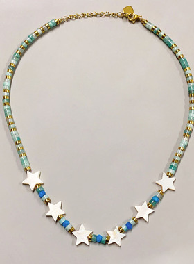 珍珠天然石女彩色项链锁骨链轻奢