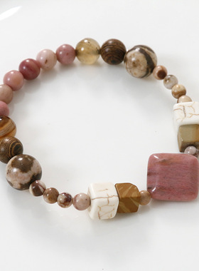 木纹石天然石复古新中式手串粉紫