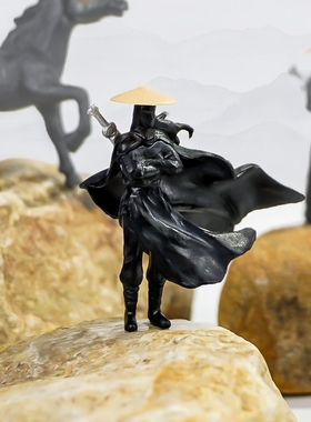 古风侠客人偶沙盘假山鱼缸摆件