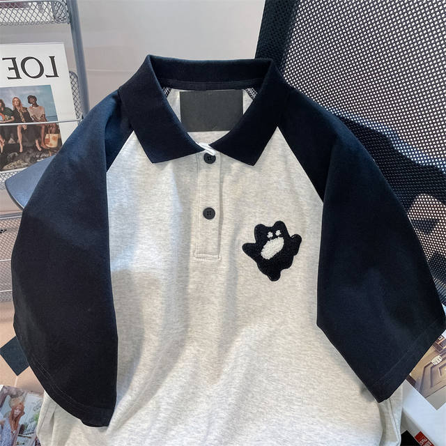 Fat mm American retro Hong Kong style vintage raglan lapel short-sleeved T-shirt for men and women large size 300Jin Jin is equal to 0.5kg polo shirt trendy