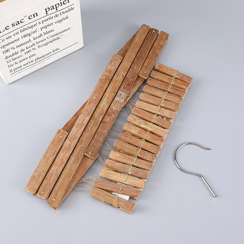 防霉碳化老式伸缩竹夹子竹衣架裤架裤夹无痕旋转挂晾晒袜子夹架子 - 图1