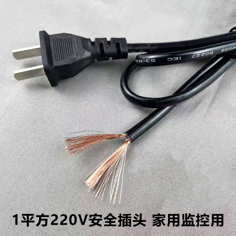 220V电源带线母插头纯铜两脚电源公插头监控二脚母插头延长线黑色 - 图0