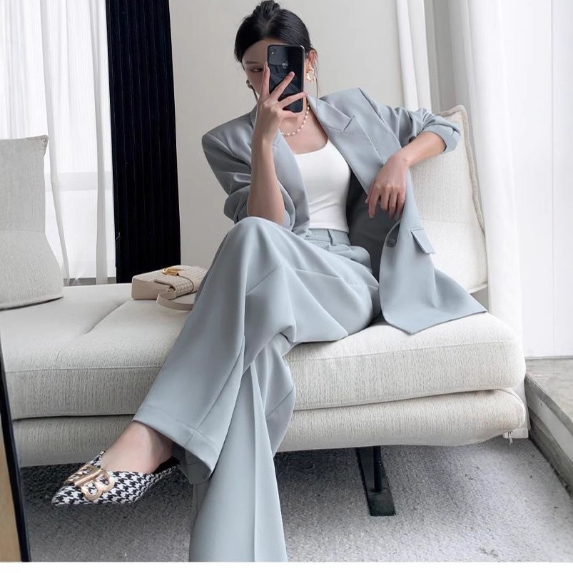 大码时尚西装套装女春夏新款胖mm高级感减龄显瘦阔腿裤西服两件套,淘宝优惠券,粉丝福利购,淘宝优惠卷