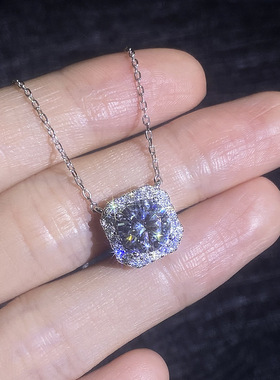 S925纯银冰糖块莫桑钻吊坠