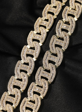 17MM日字形满钻锆石超闪古巴链