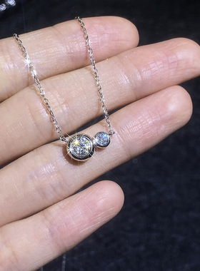 法式泡泡包镶纯银莫桑钻吊坠项链