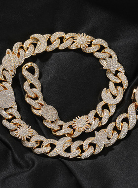 太阳五角星眼睛满钻设计古巴链