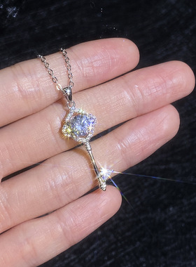 一克拉莫桑钻钥匙纯银吊坠项链