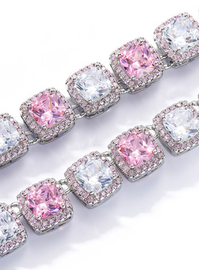 10MM粉色锆石方块冰糖手链