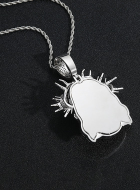 欧美美式花冠头像满钻吊坠项链