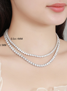 纯银莫桑钻三爪镶嵌网球链项链