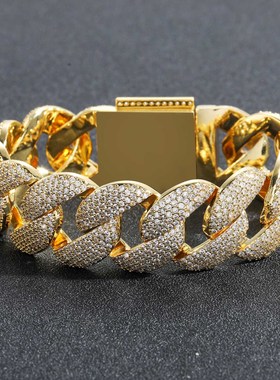 22MM超粗满钻男士古巴手链