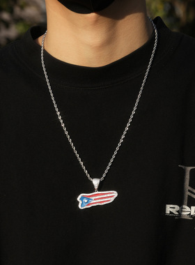 欧美旗帜满钻滴油吊坠项链