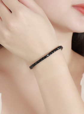 纯黑色纯银黑色莫桑钻网球链手链