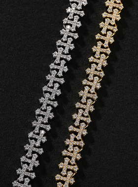 满钻十字架拼接锆石项链古巴链