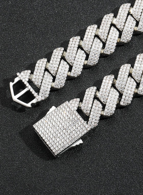 弹簧扣20MM满钻锆石粗古巴链